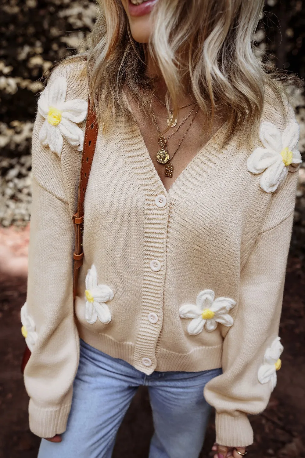 🌼 Chunky Flower Dropped Shoulder Long Sleeve Cardigan 🌼