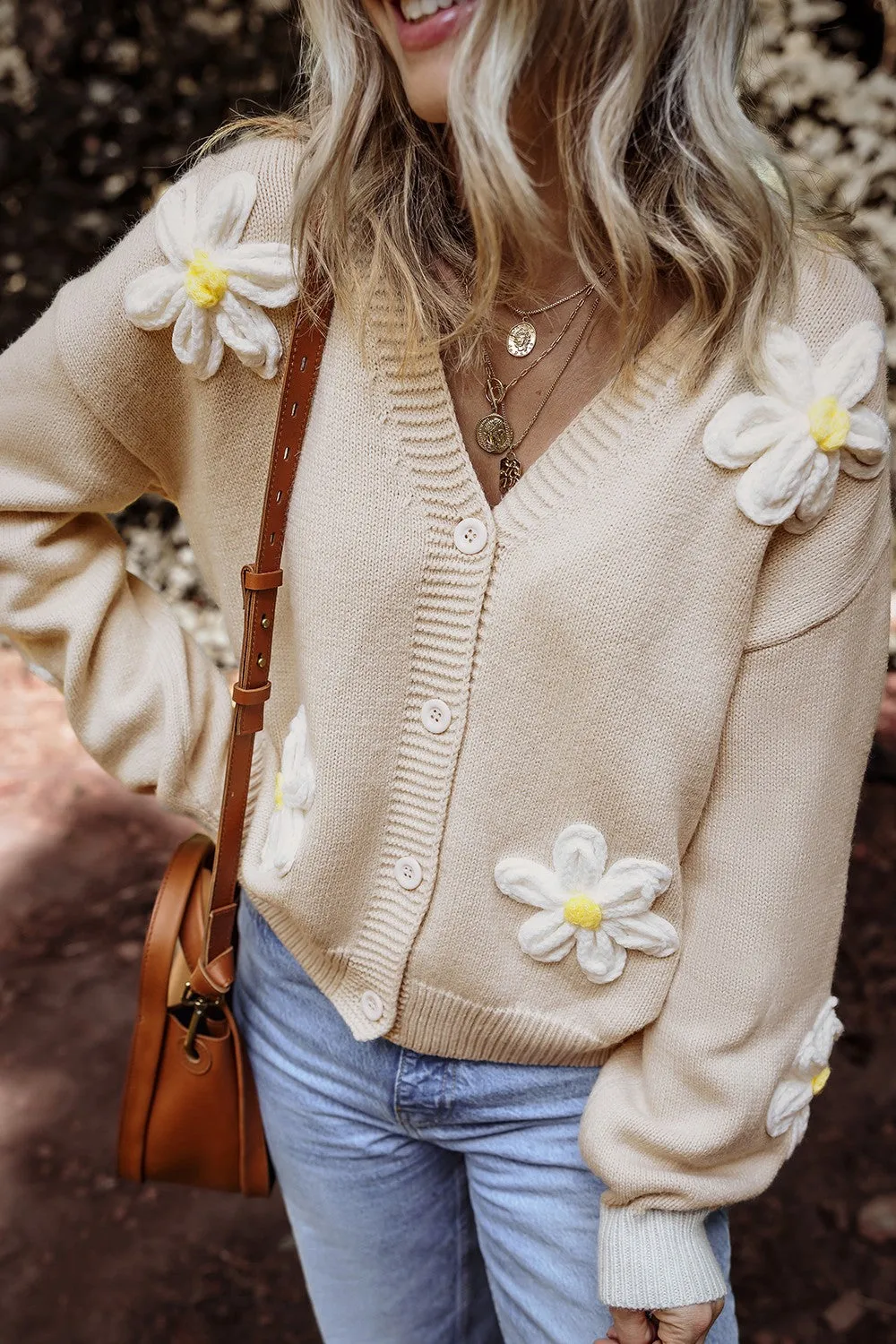 🌼 Chunky Flower Dropped Shoulder Long Sleeve Cardigan 🌼