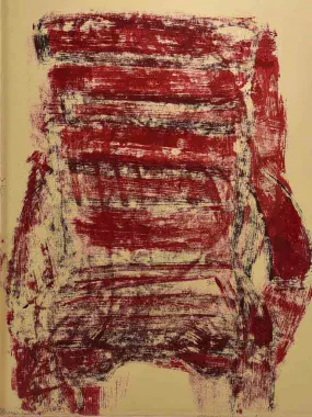 1/2 Monotype oil on paper- red chair by Caroline Beauzon 20½"x 26½"
