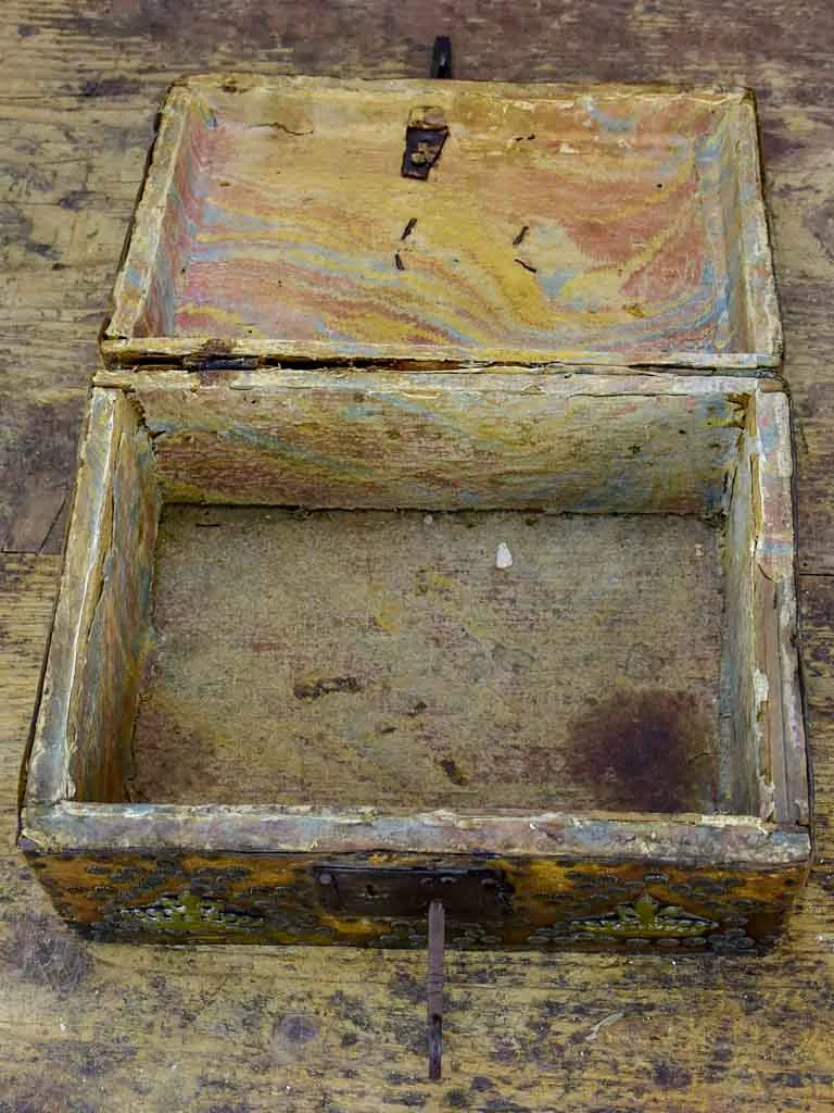 17th Century leather and wooden storage chest with key