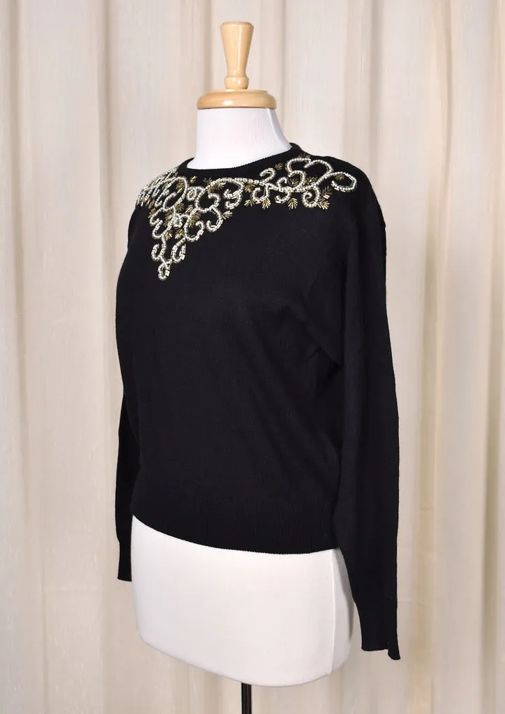 1950s Vintage Style Pearl Black Sweater