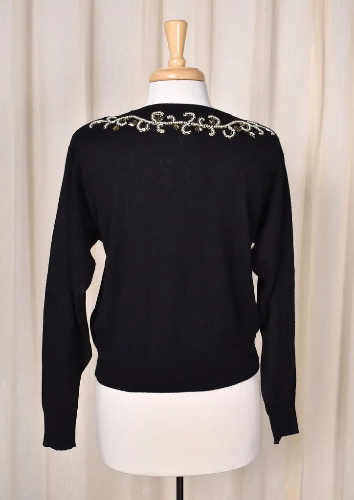 1950s Vintage Style Pearl Black Sweater