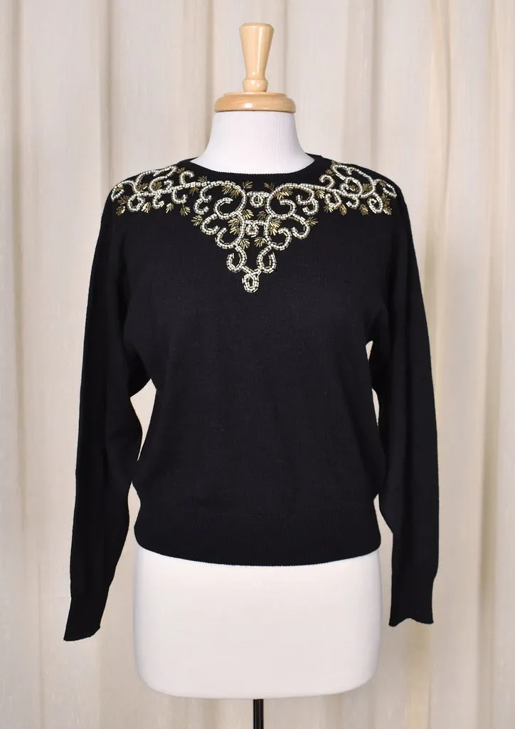 1950s Vintage Style Pearl Black Sweater
