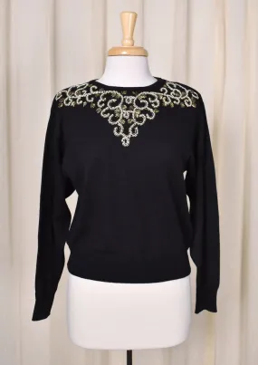 1950s Vintage Style Pearl Black Sweater