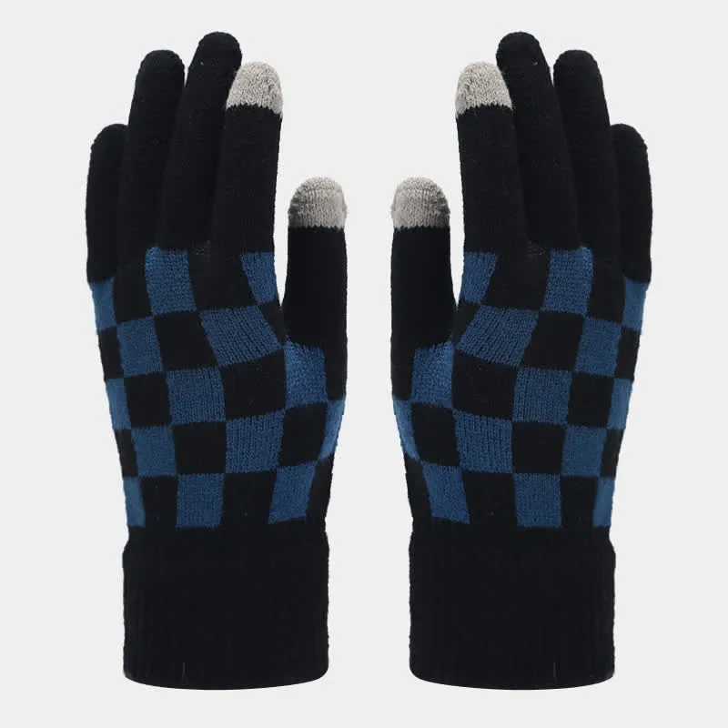 3Pcs Unisex Checkerboard Plaid Hat Scarf Gloves Set