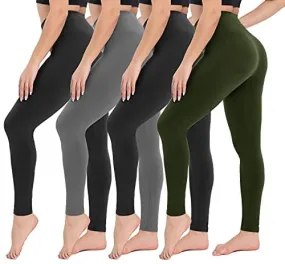4 Pack High Waisted Leggings for Women- Soft Tummy Control Slimming Yoga Pants for Workout Running Reg & Plus Size