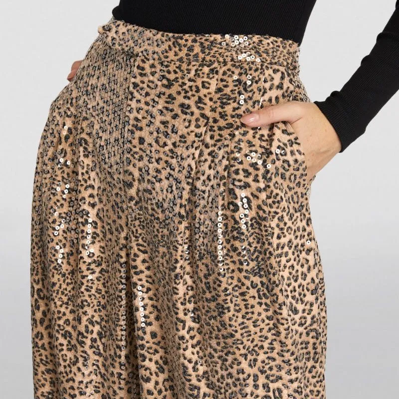 Animal Printed Sequin Flared Pants