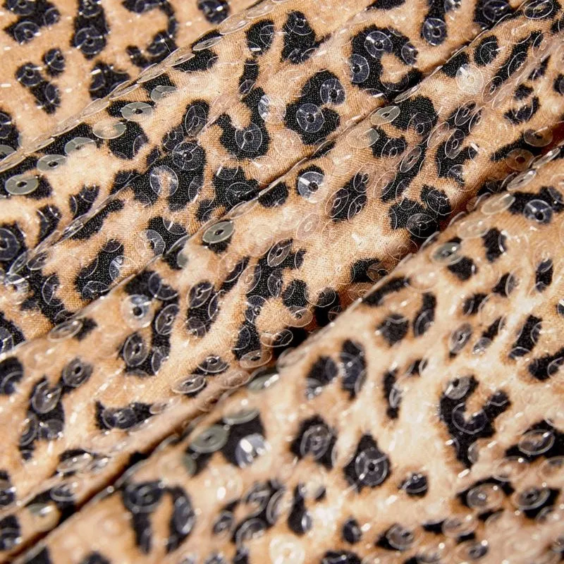 Animal Printed Sequin Flared Pants