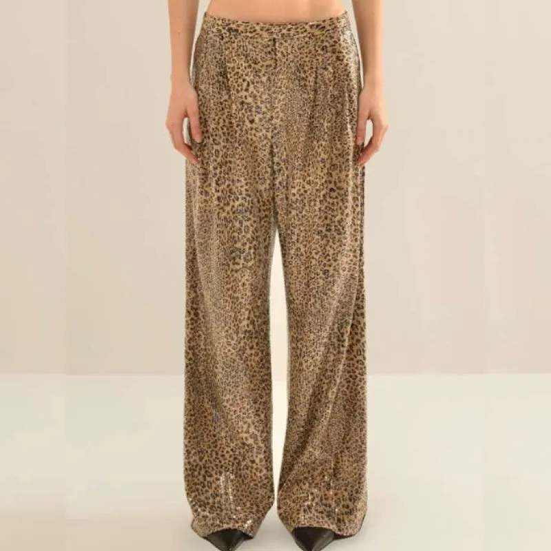 Animal Printed Sequin Flared Pants
