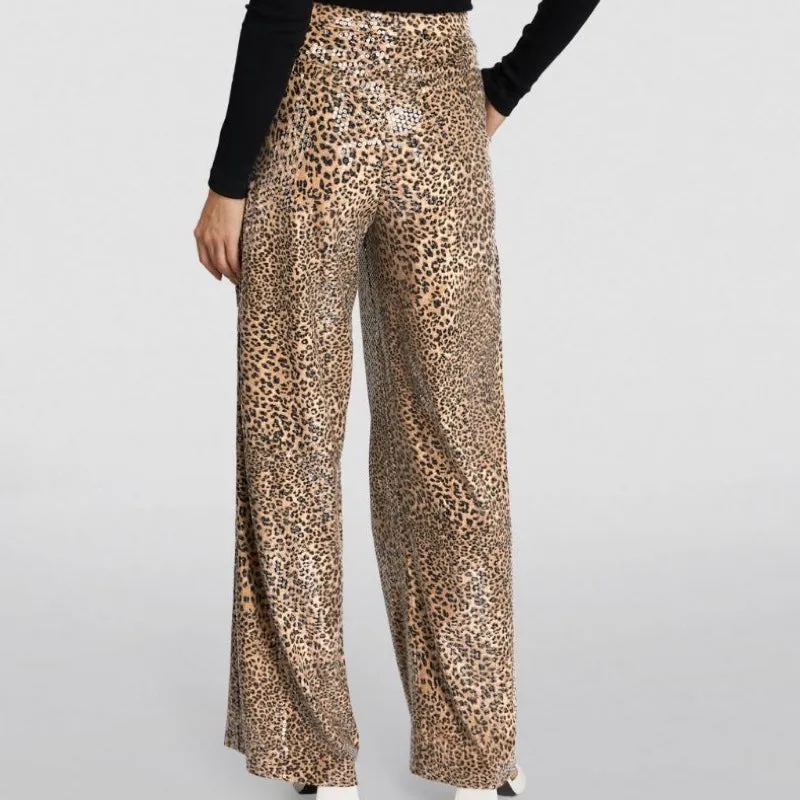 Animal Printed Sequin Flared Pants
