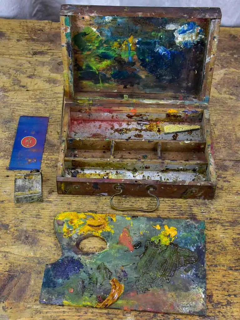 Antique French artist's paint box with palette - petite