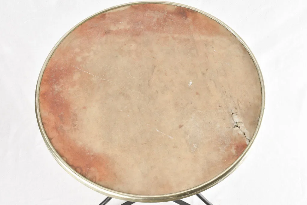 Antique French marble bistro table with wrought iron base