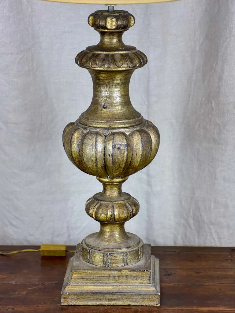 Antique French table lamp made with salvaged timber