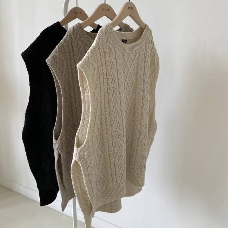 Autumn baby hemp pattern sweater loose knit waistcoat vest