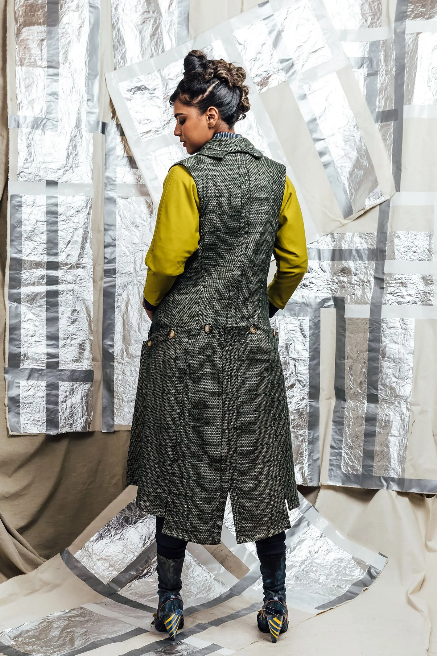 AW23 LYTHE PANELED VEST - FOREST TWEED