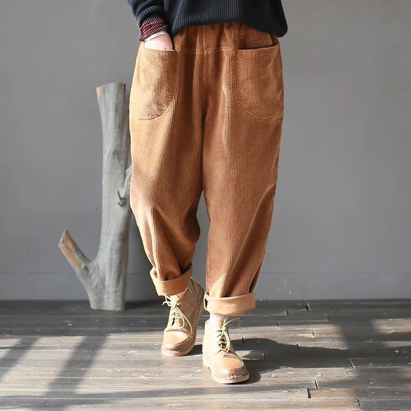 BABAKUD Cotton Corduroy Radish Pants Women Casual Harlan Pants