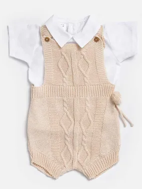 Baby Boy Javi Collection 2-piece Pom-pom Knitted Set-Beige