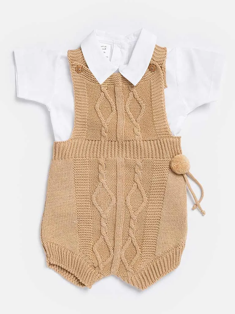 Baby Boy Javi Collection 2-piece Pom-pom Knitted Set-Camel Brown