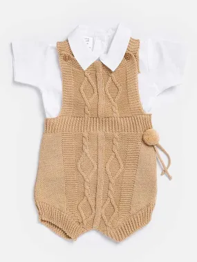 Baby Boy Javi Collection 2-piece Pom-pom Knitted Set-Camel Brown