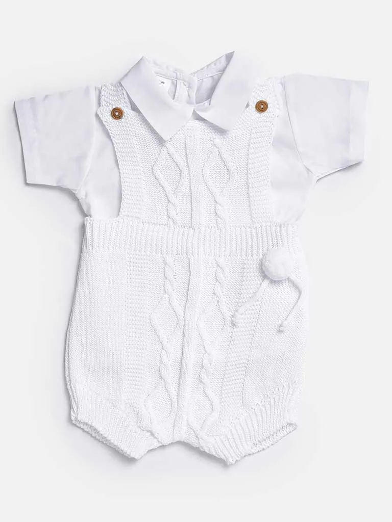 Baby Boy Javi Collection 2-piece Pom-pom Knitted Set-White
