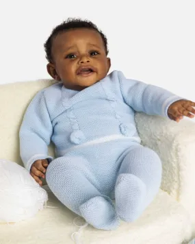 Baby Boy Luis Collection 3-piece Knitted Set with Pom-poms-Baby Blue