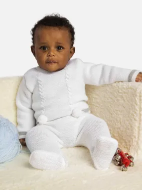Baby Boy Luis Collection 3-piece Knitted Set with Pom-poms-White