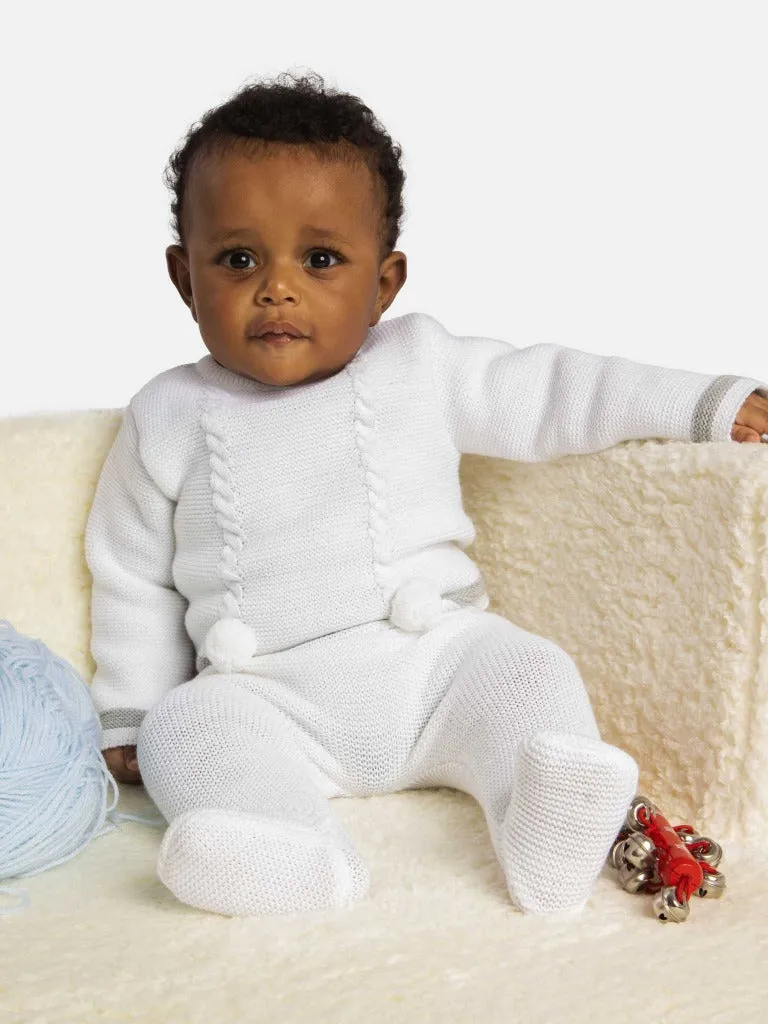Baby Boy Luis Collection 3-piece Knitted Set with Pom-poms-White
