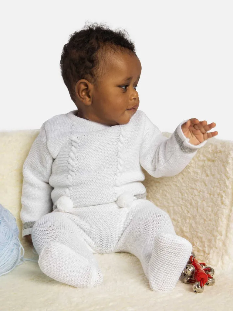 Baby Boy Luis Collection 3-piece Knitted Set with Pom-poms-White