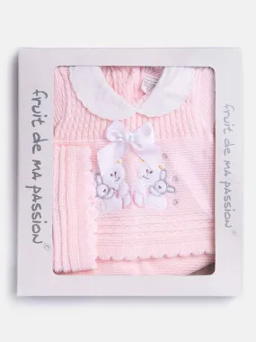 Baby Girl 3-piece Bunny Knitted Gift Box Set-Baby Pink