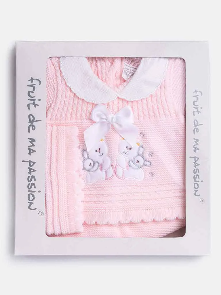 Baby Girl 3-piece Bunny Knitted Gift Box Set-Baby Pink