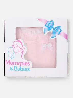 Baby Girl 3-piece Cable Knit Gift Box Set with Bonnet-Baby Pink