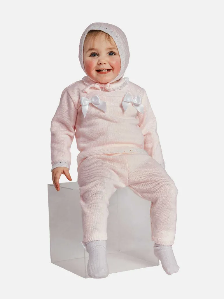 Baby Girl Ana Collection 3-piece Knitted Set with Bonnet-Baby Pink