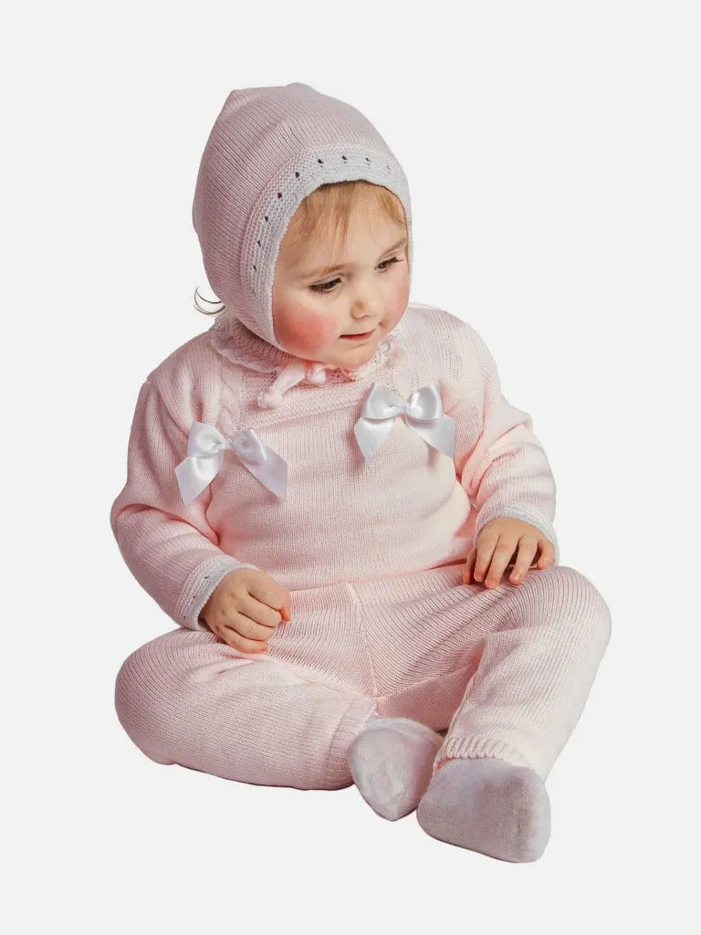 Baby Girl Ana Collection 3-piece Knitted Set with Bonnet-Baby Pink