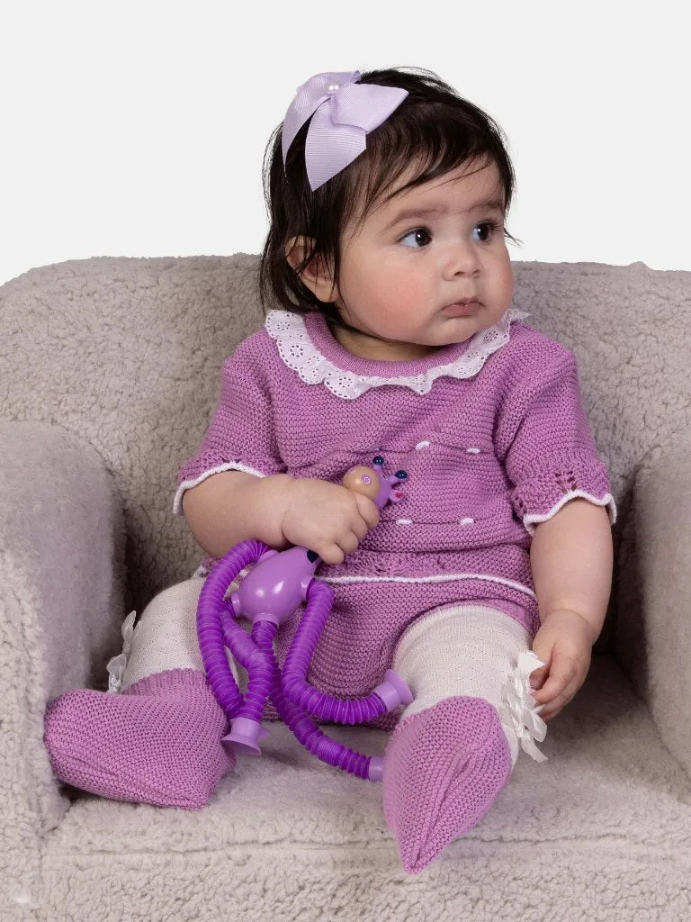 Baby Girl Julia Collection 4-piece Spanish Knitted Set-Purple