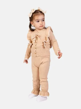 Baby Girl Kim Collection 2-piece Spanish Knitted Set-Tan / Dark Beige