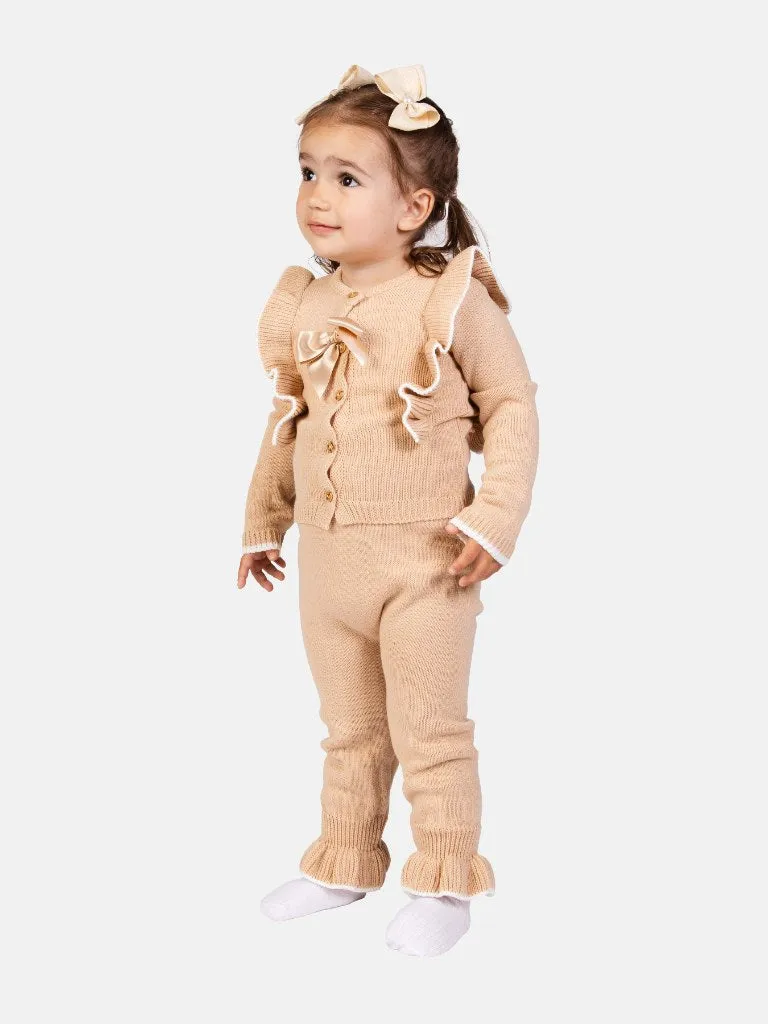 Baby Girl Kim Collection 2-piece Spanish Knitted Set-Tan / Dark Beige