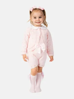 Baby Girl Lily Collection 3-piece Spanish Knitted Set- Baby Pink