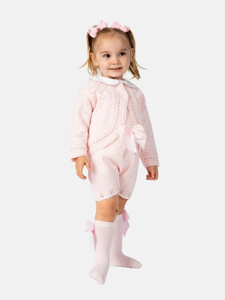 Baby Girl Lily Collection 3-piece Spanish Knitted Set- Baby Pink