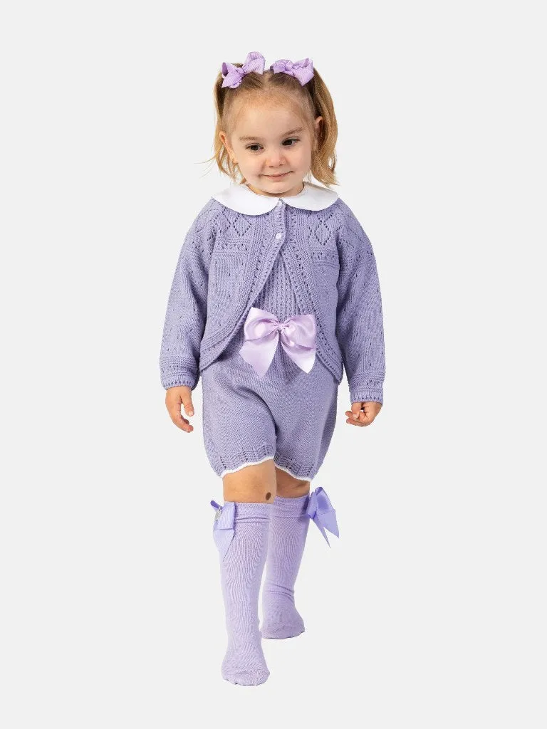 Baby Girl Lily Collection 3-piece Spanish Knitted Set- Purple/Lilac
