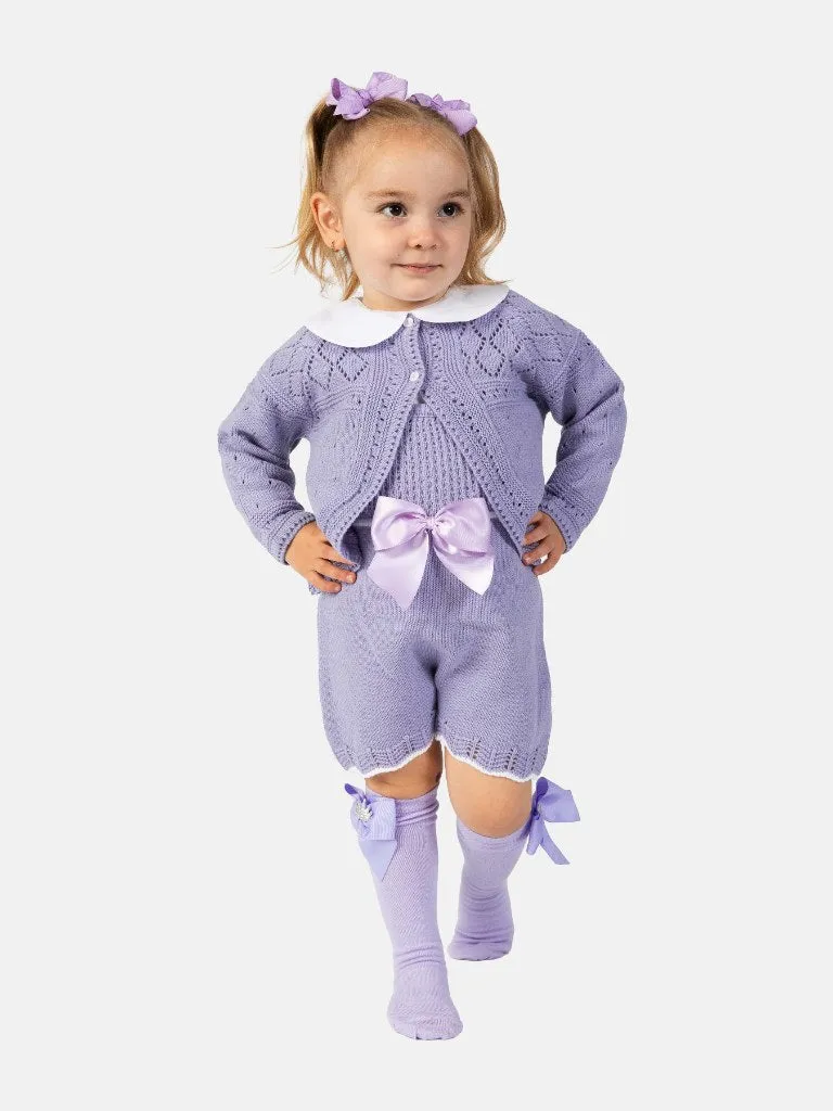 Baby Girl Lily Collection 3-piece Spanish Knitted Set- Purple/Lilac