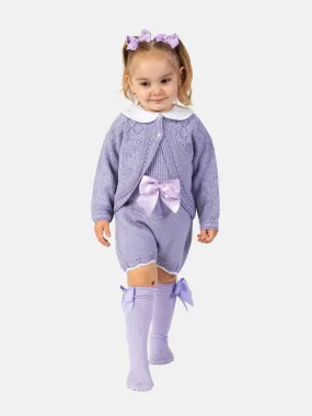 Baby Girl Lily Collection 3-piece Spanish Knitted Set- Purple/Lilac
