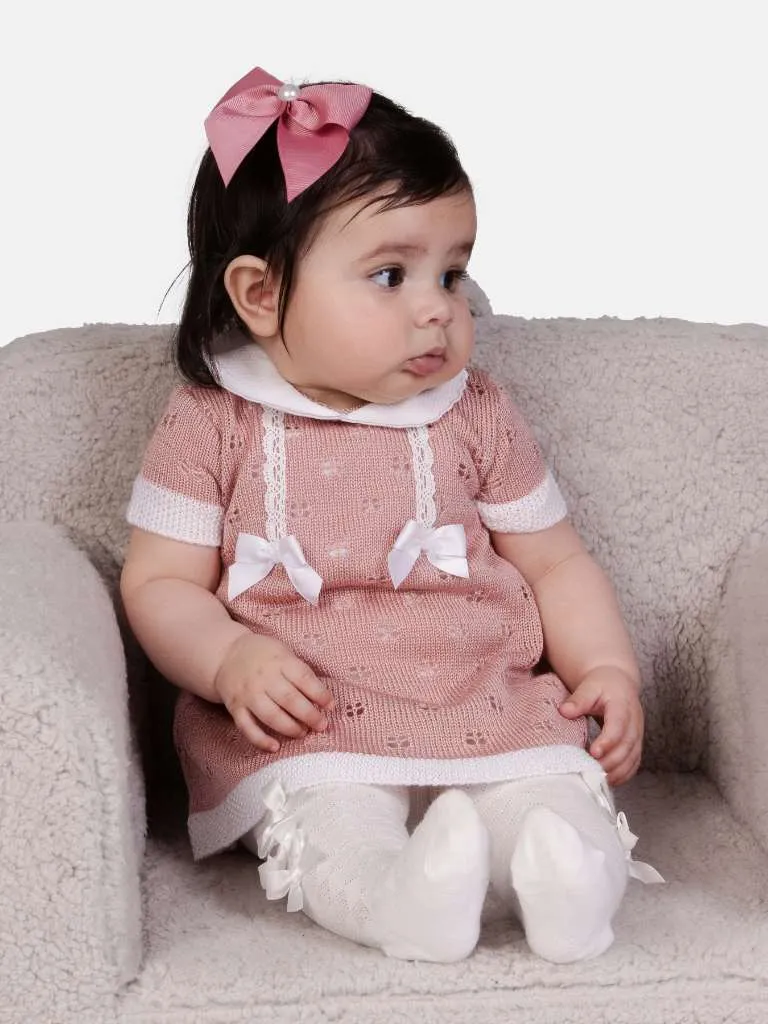 Baby Girl Lola Collection 2-Piece Knitted Dress Set-Dusty Pink & White