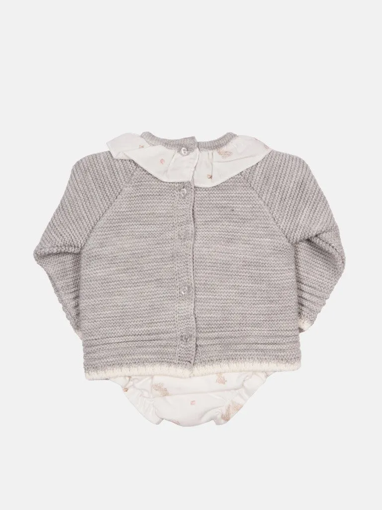 Baby Girl Mara Collection Knitted Set-Grey with Cream Bow