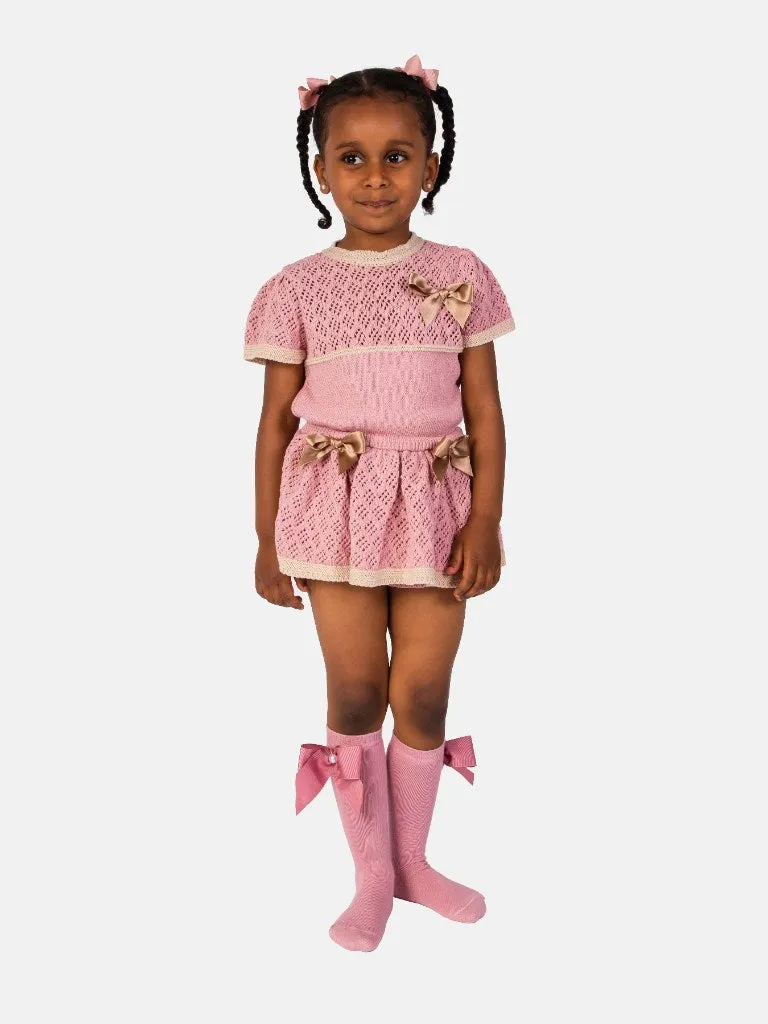 Baby Girl Rachel Collection 2-piece Spanish Knitted Set-Dusty Pink