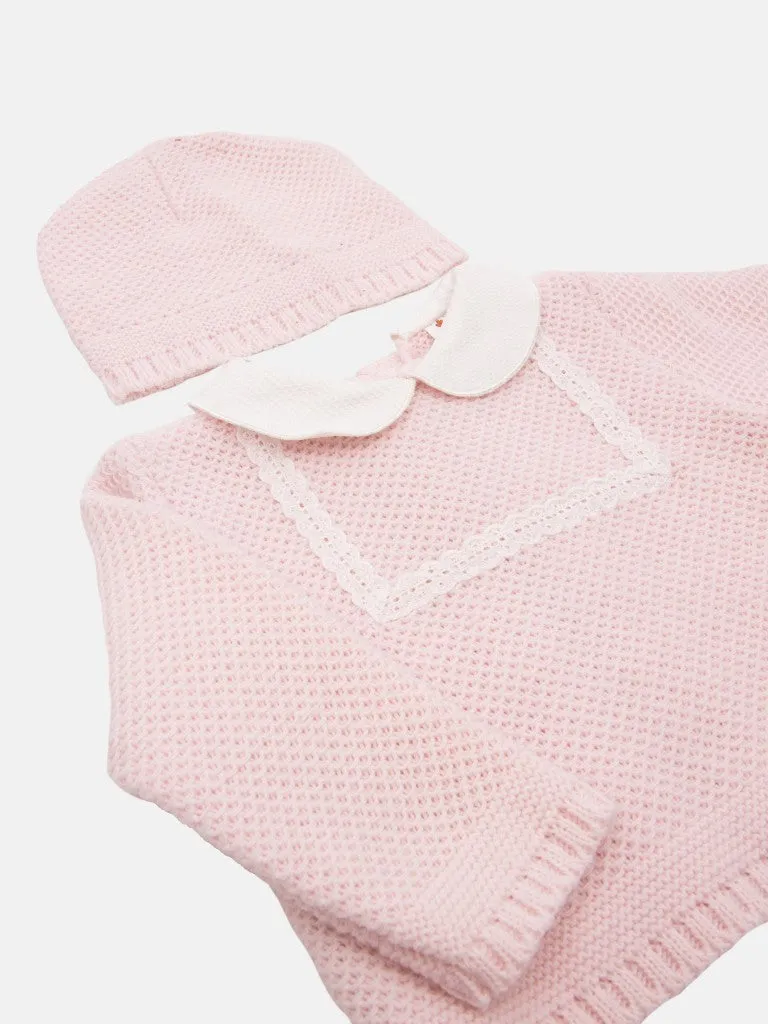 Baby Girl Tami Collection Textured Line Knitted Set-Baby Pink