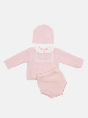 Baby Girl Tami Collection Textured Line Knitted Set-Baby Pink