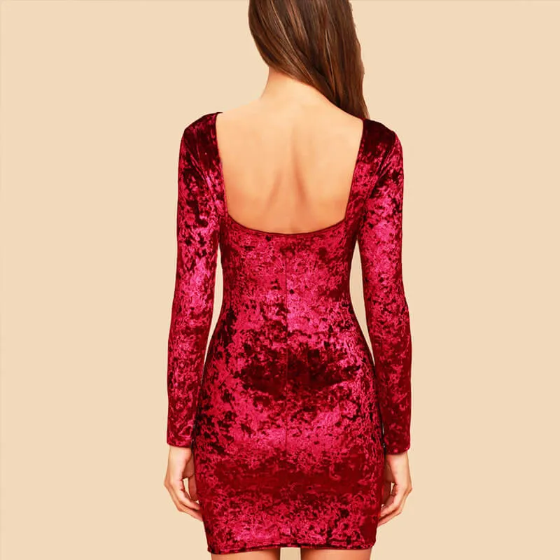 Backless Bodycon Velveteen Dress