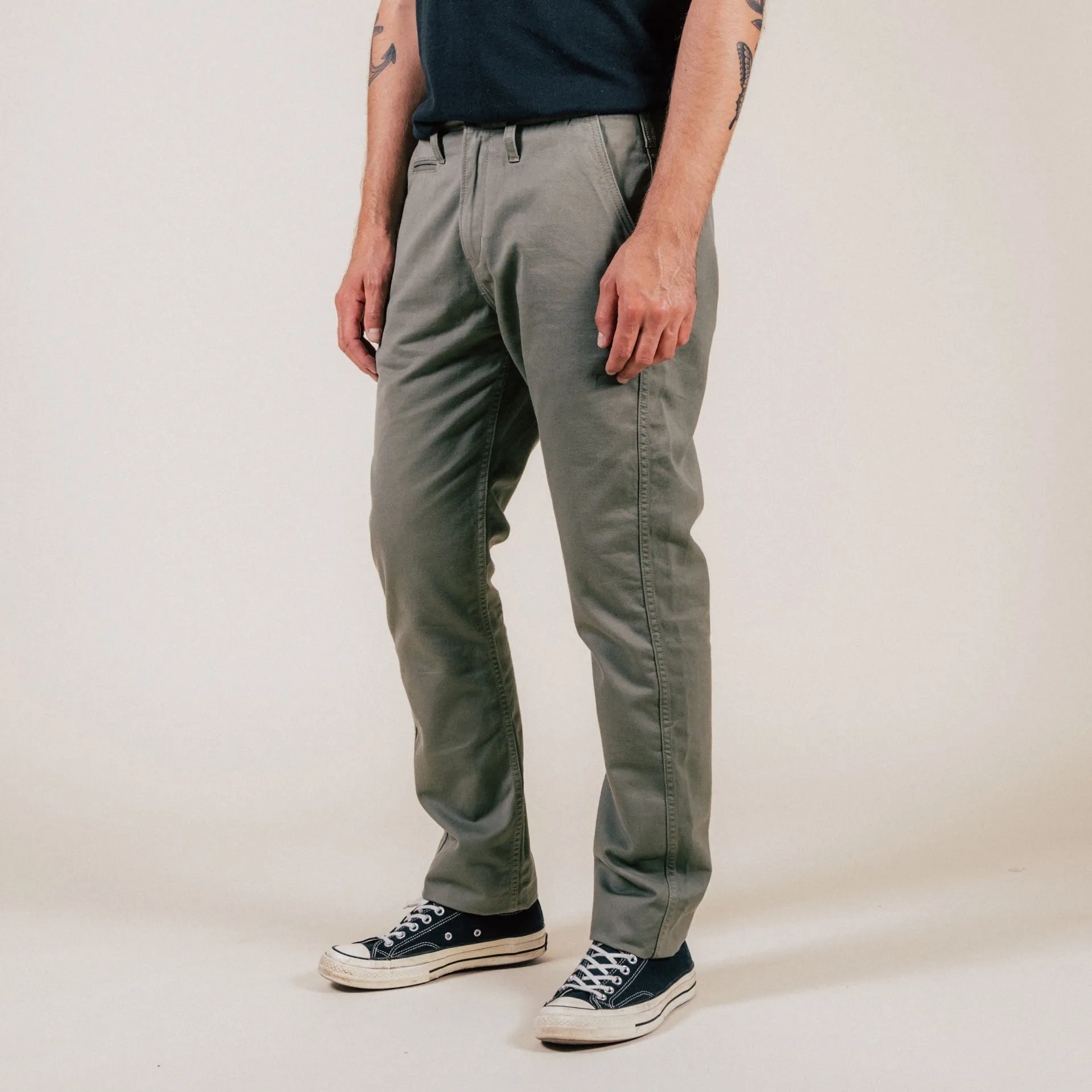BC-04 RELAXED CHINO 8.5 oz. aged green sateen twill [CORE]