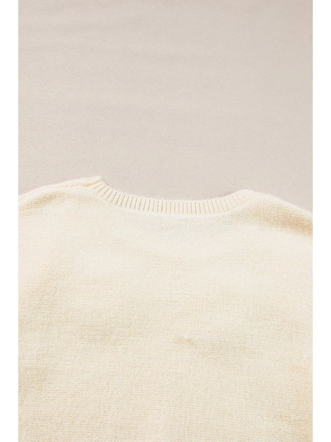 Beige 60s Flower Pattern Knitted Sweater