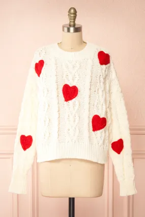 Bihotza | Knit Sweater w/ Red Hearts